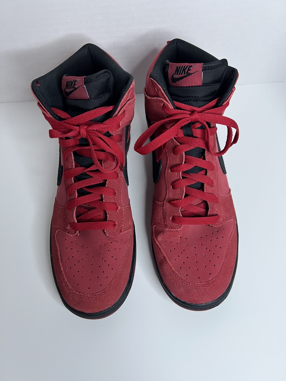 Nike Dunks Men’s Red and Black High-Top Sneakers Suede